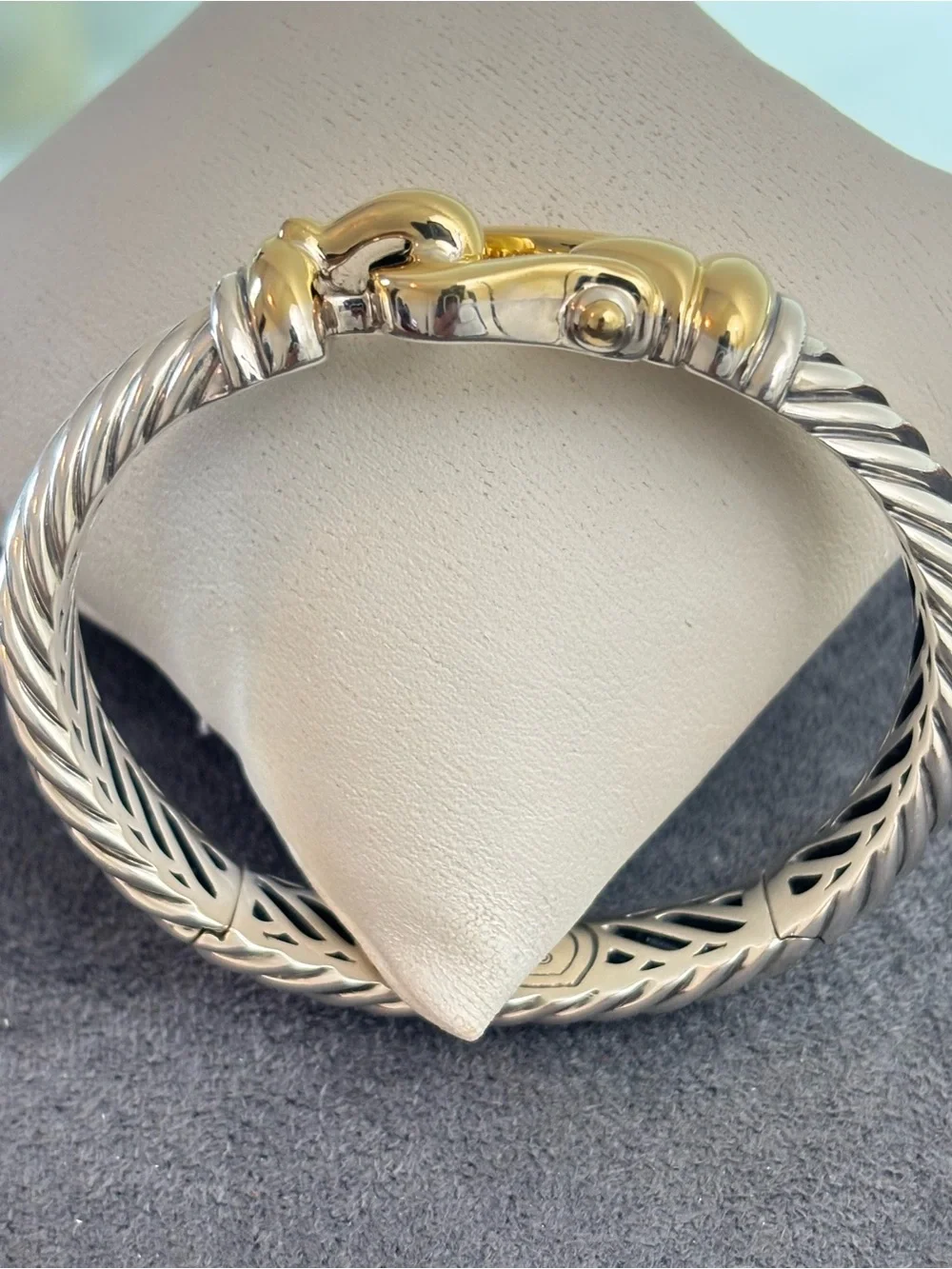 David Yurman 925 & 18k Gold 10mm Buckle Cable Bracelet-Medium